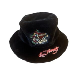 Ed Hardy Black Bucket Hat with Colorful Embroidery